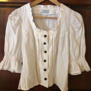 H. Moser white linen cottage core romantic blouse